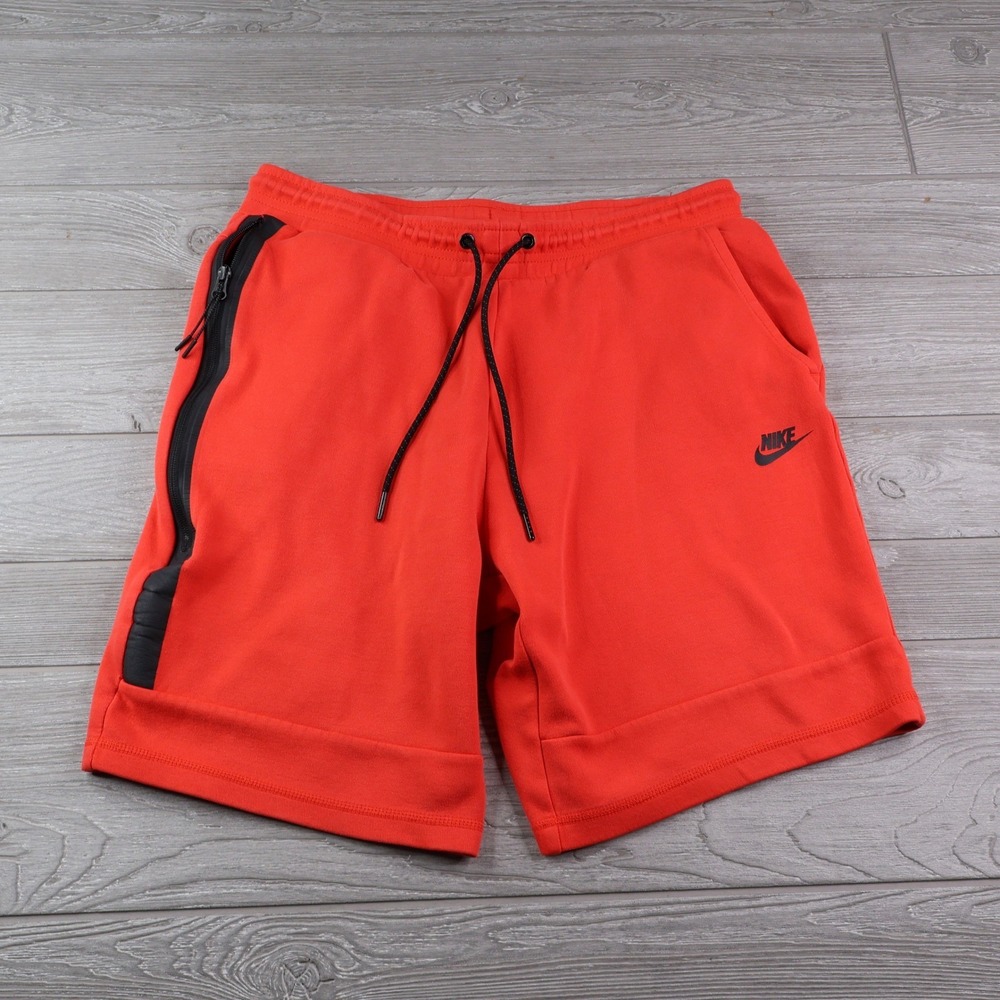 Nike Tech Fleece Shorts Men's Large Red Black Zip Pocket Drawstring